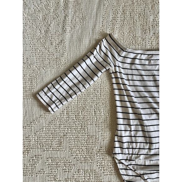 Express One Eleven Black and White Striped Body Suit Boat Neck Pre-Owned - Picture 2 of 11